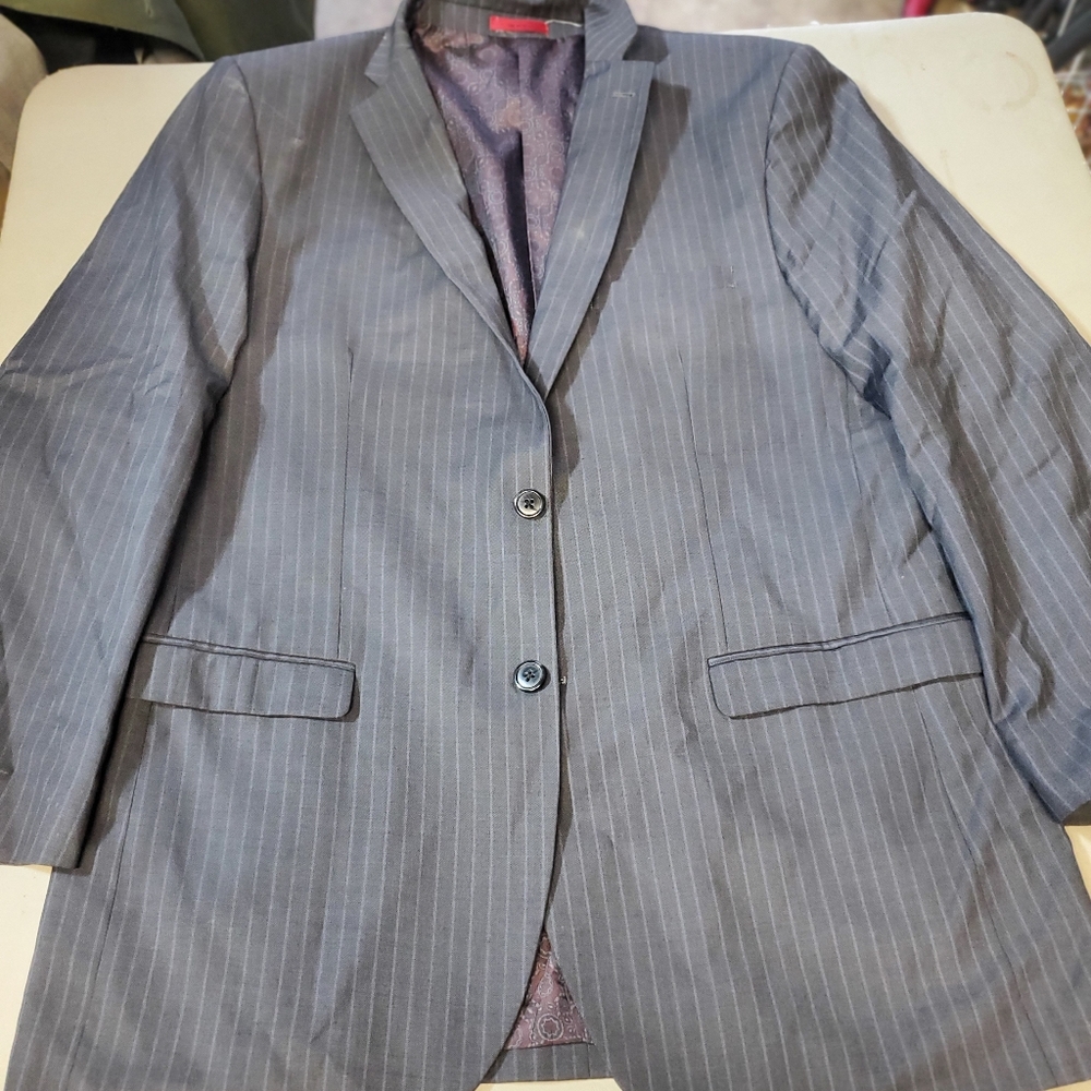 Black With Gray Sport Coat with Notched Lapels and Pinstripe Pattern